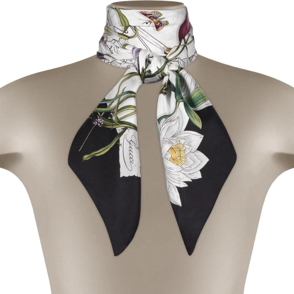 Display #1 Gucci Scarf Flora Infinity Print White Silk Scarf Wrap